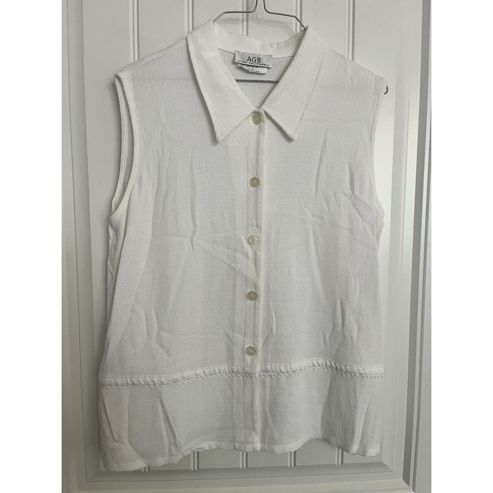Vintage AGB Byer California Women's Large White Button Blouse Top Sleeveless 728